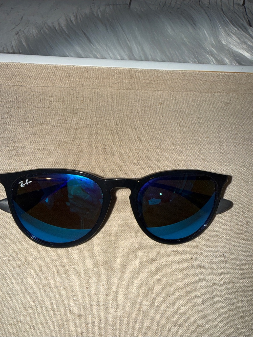 Ray-Ban Women’s Erika Black Frame Sunglasses with Blue Mirrored Lenses